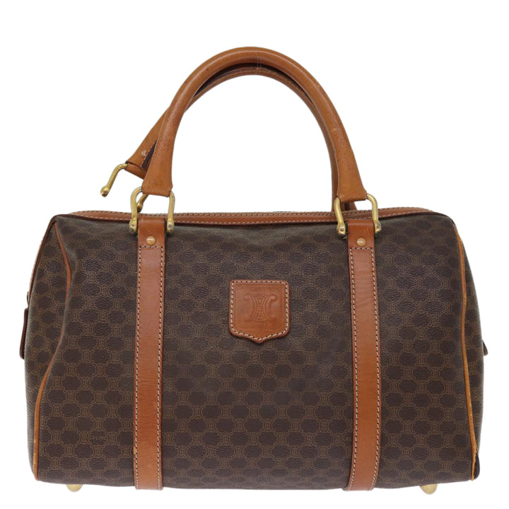 Celine Macadam Canvas Boston Bag PVC Leather Brown  76018