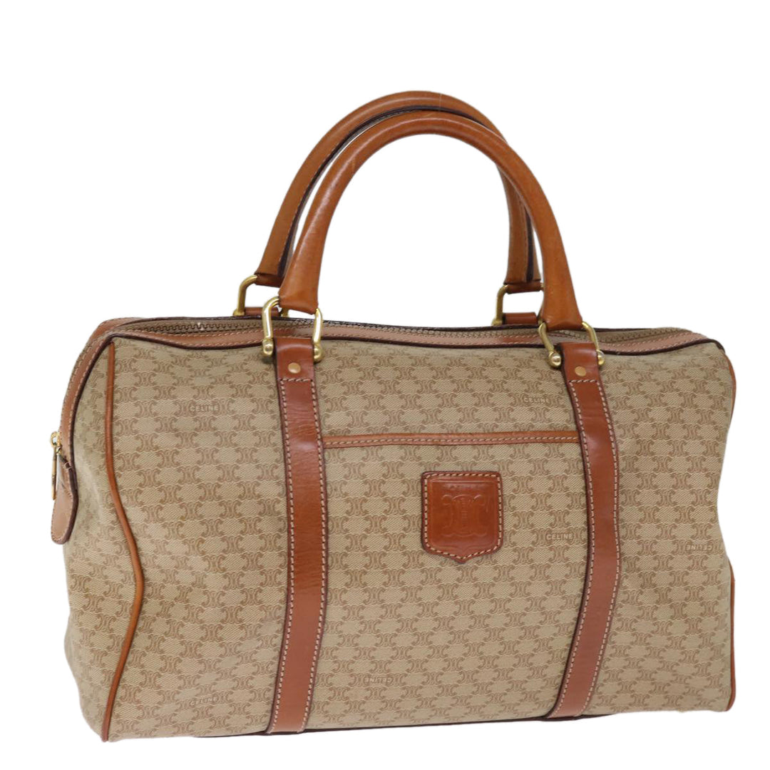 Celine Macadam Canvas Boston Bag Beige Auth 76020