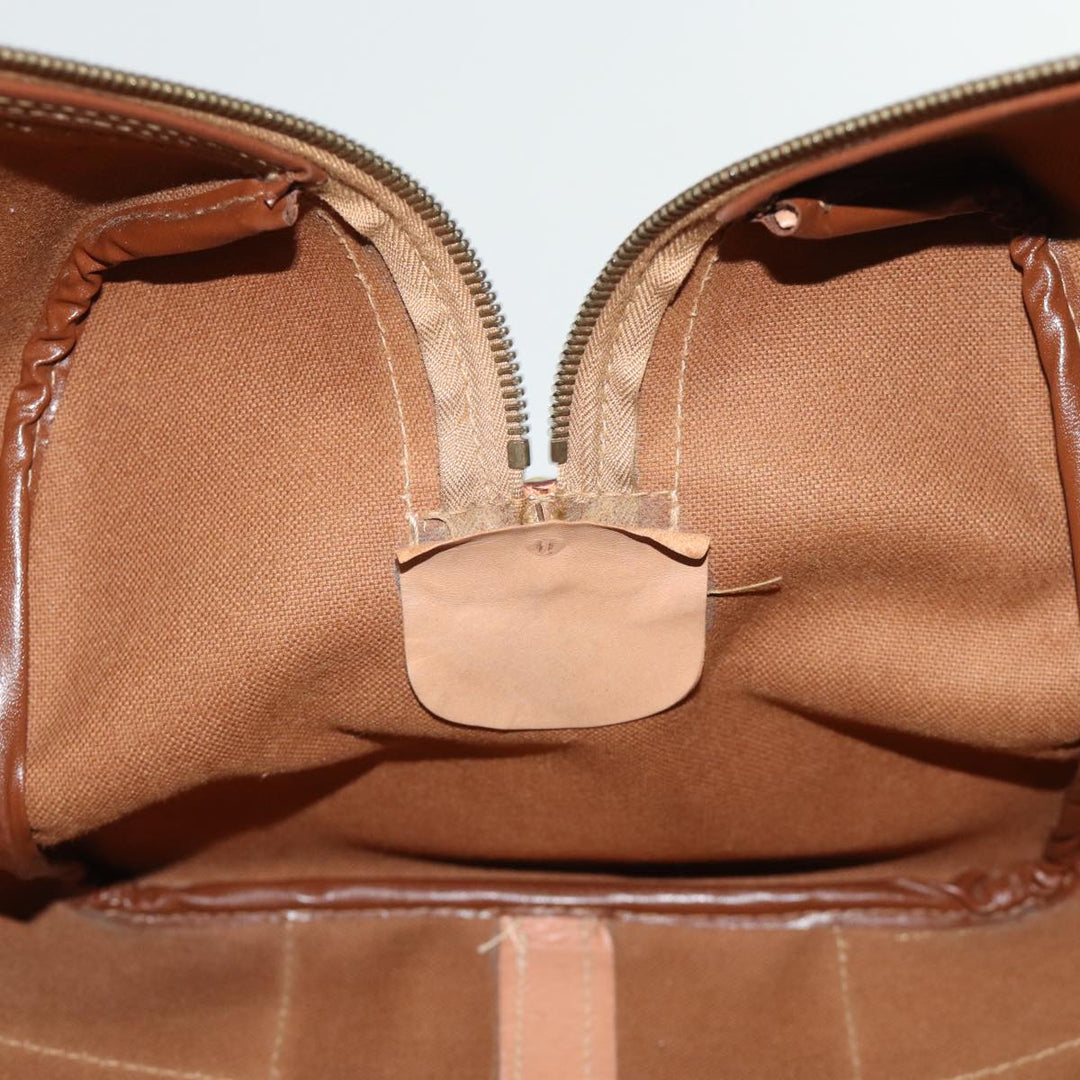 Celine Macadam Canvas Boston Bag PVC Leather Brown Auth 76024