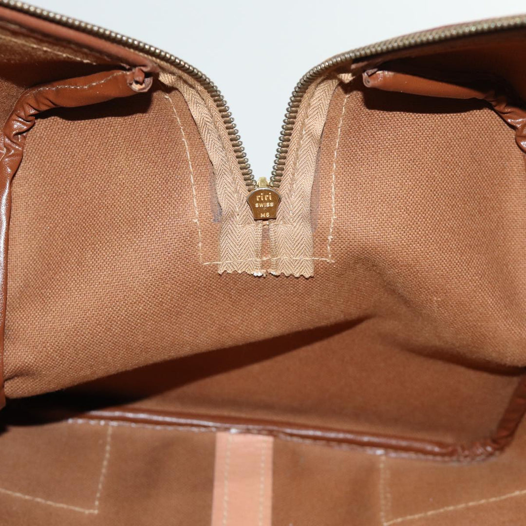 Celine Macadam Canvas Boston Bag PVC Leather Brown Auth 76024
