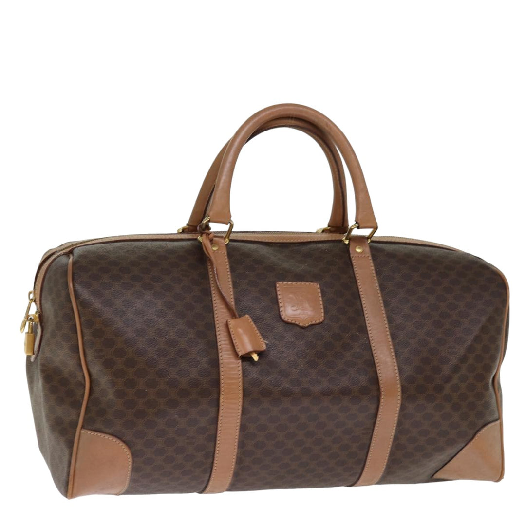 Celine Macadam Canvas Boston Bag PVC Leather Brown Auth 76024