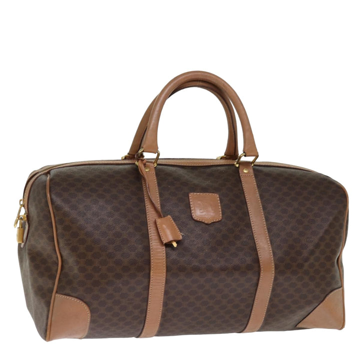 Celine Macadam Canvas Boston Bag PVC Leather Brown Auth 76024