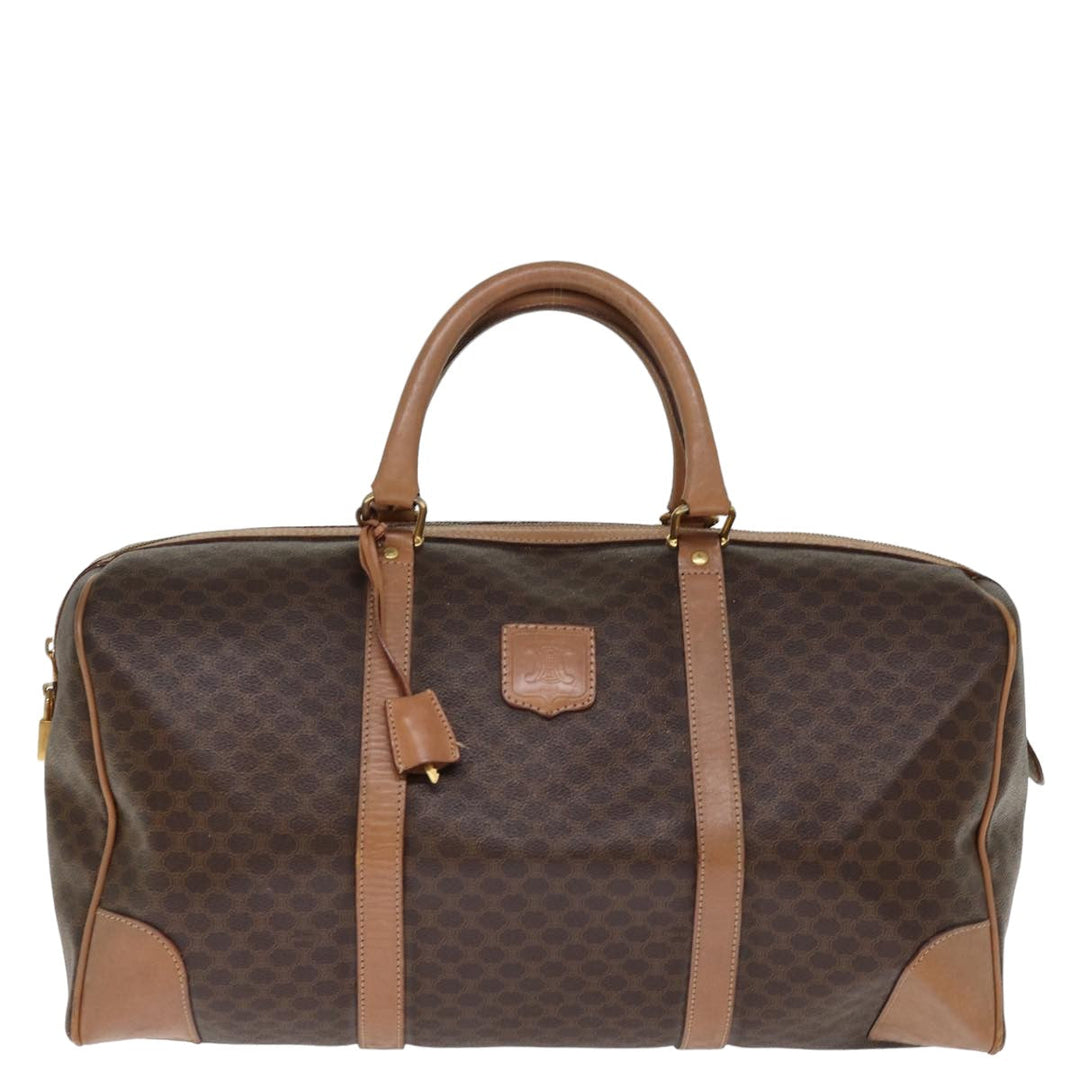 Celine Macadam Canvas Boston Bag PVC Leather Brown Auth 76024