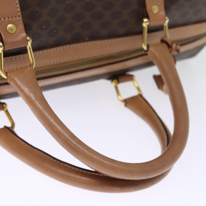 Celine Macadam Canvas Boston Bag PVC Leather Brown Auth 76024