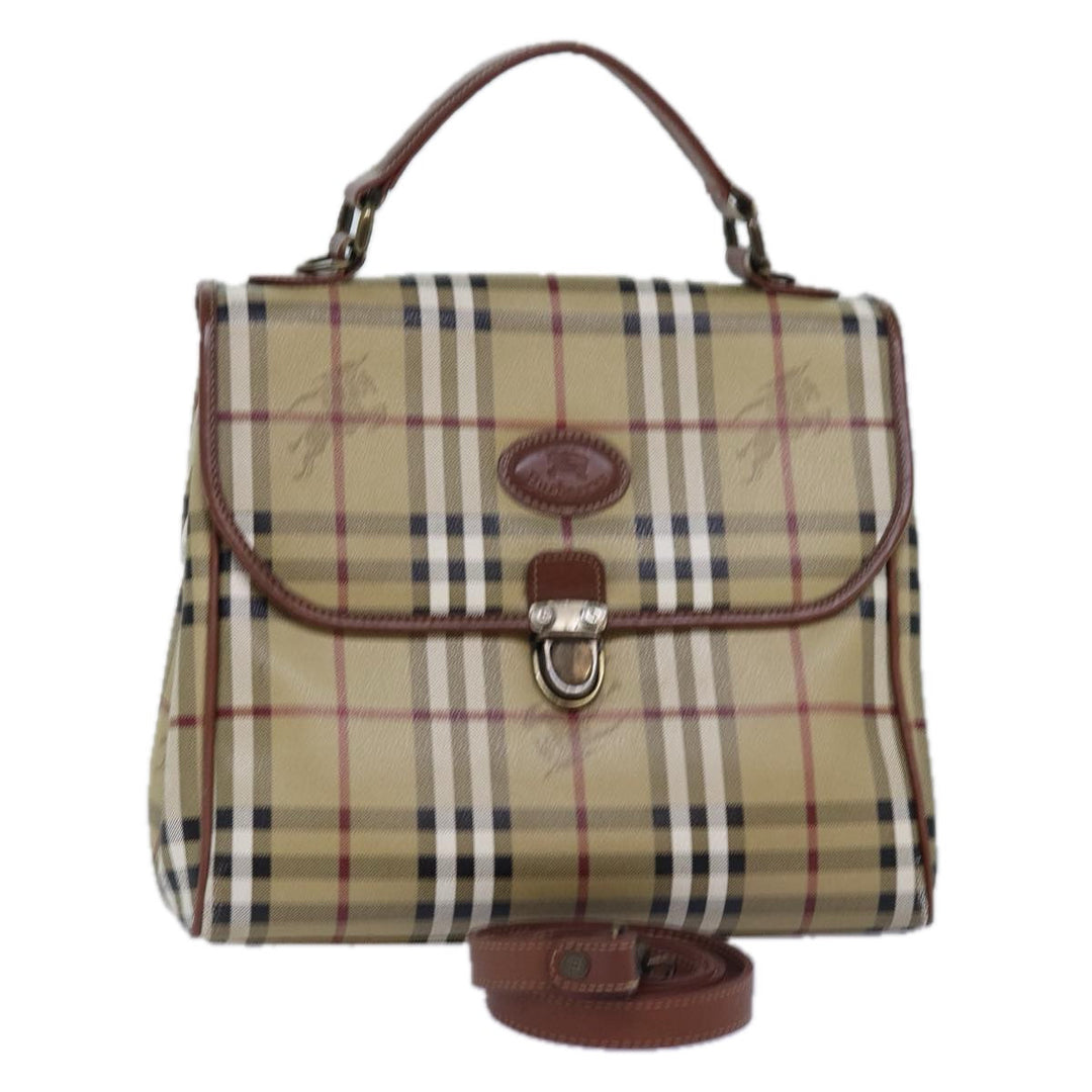 BurberrySs Nova Check Hand Bag PVC Leather 2way Beige Auth 76101
