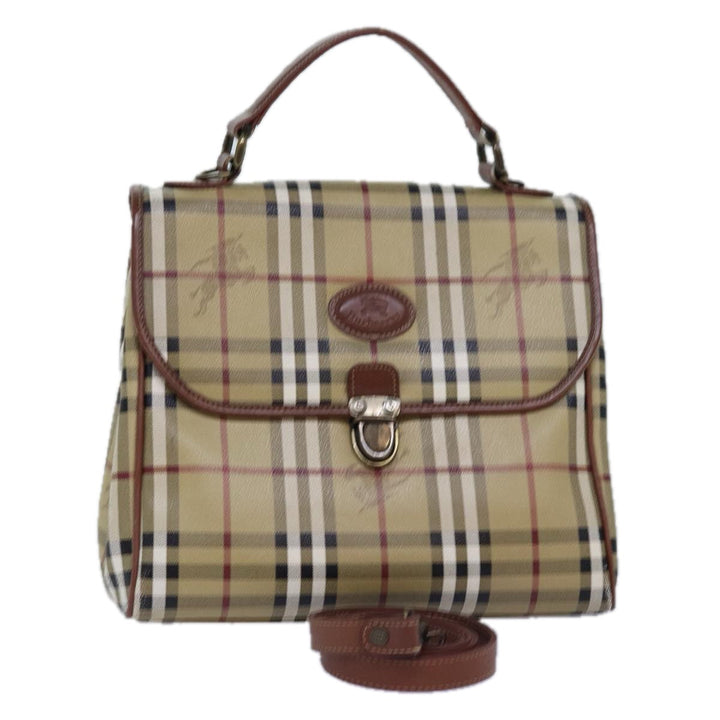 BurberrySs Nova Check Hand Bag PVC Leather 2way Beige Auth 76101