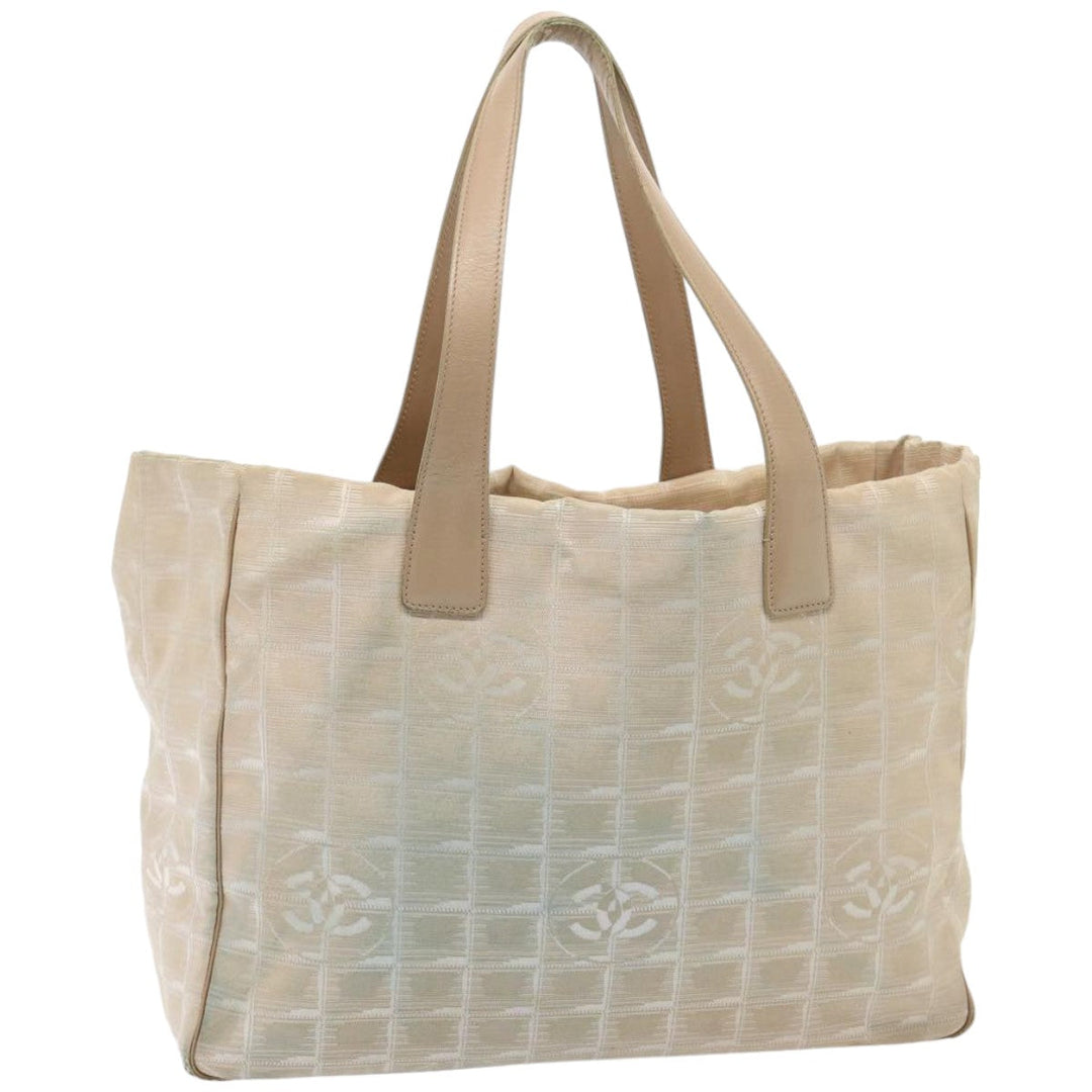 Chanel New Travel Line Tote Bag Nylon Beige CC Auth 76174