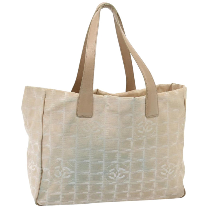 Chanel New Travel Line Tote Bag Nylon Beige CC Auth 76174