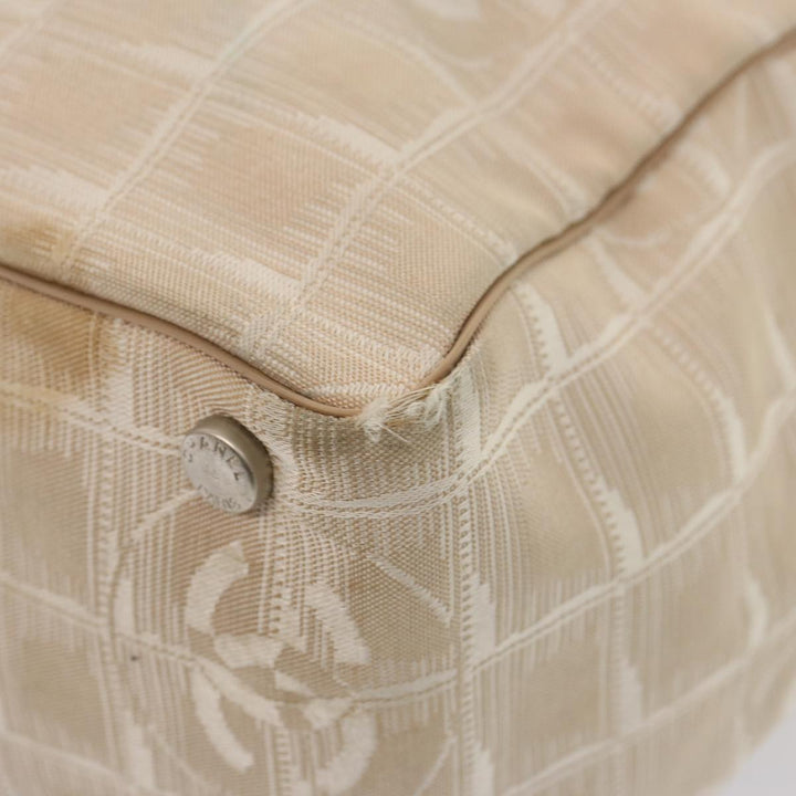 Chanel New Travel Line Tote Bag Nylon Beige CC Auth 76174