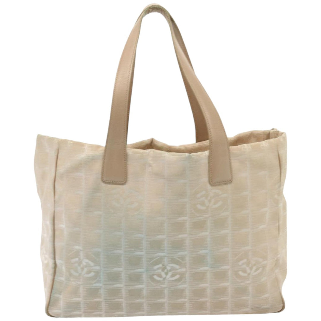 Chanel New Travel Line Tote Bag Nylon Beige CC Auth 76174