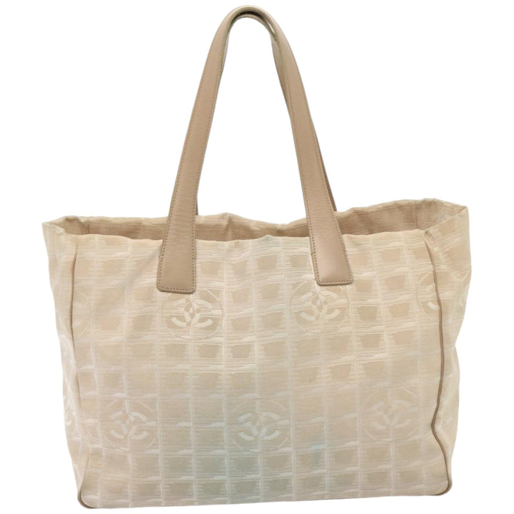 Chanel New Travel Line Tote Bag Nylon Beige CC Auth 76174