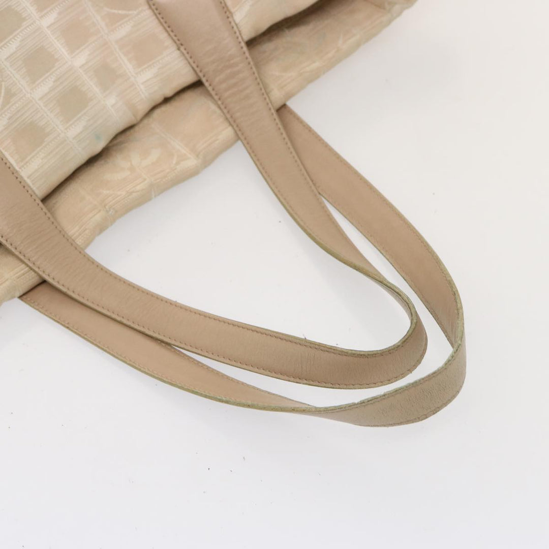 Chanel New Travel Line Tote Bag Nylon Beige CC Auth 76174