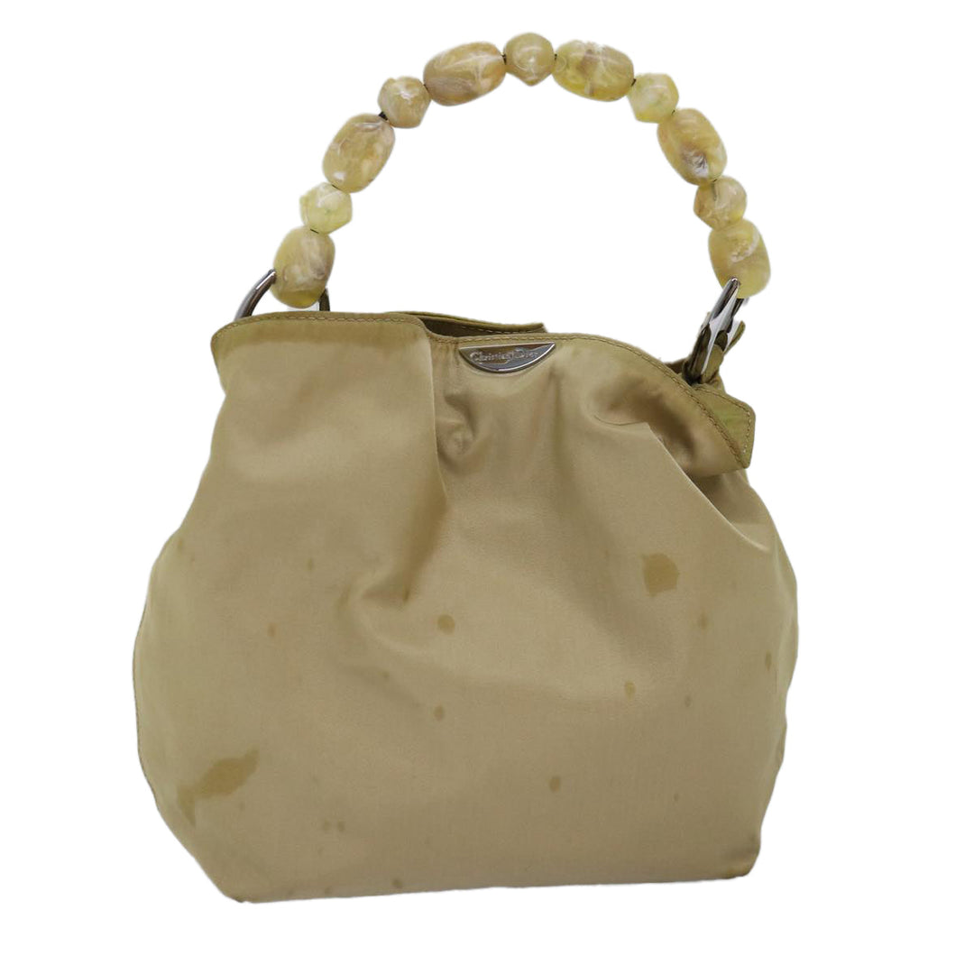 CHRISTIAN Top quality Dior Maris Pearl Hand Bag Nylon Beige Auth 76363