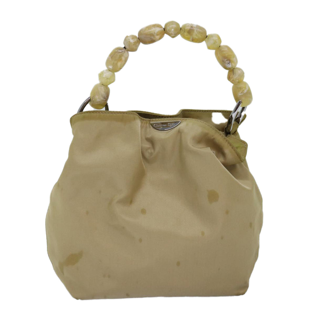 CHRISTIAN Top quality Dior Maris Pearl Hand Bag Nylon Beige Auth 76363