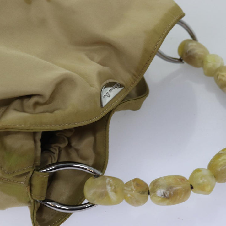 CHRISTIAN Top quality Dior Maris Pearl Hand Bag Nylon Beige Auth 76363