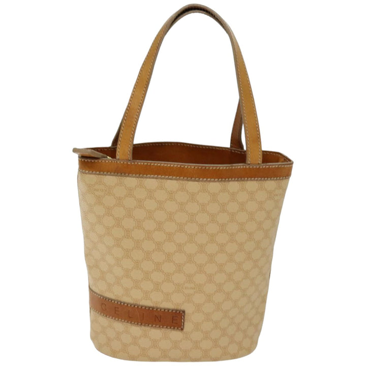 Celine Macadam Canvas Hand Bag PVC Beige Auth 76406