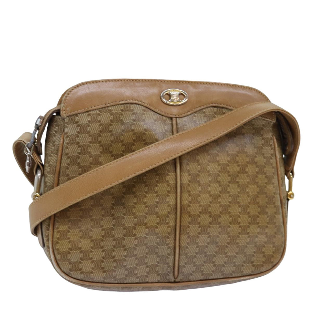 Celine Macadam Canvas Shoulder Bag Beige Auth 76409
