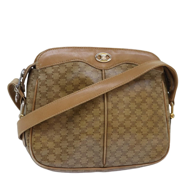 Celine Macadam Canvas Shoulder Bag Beige Auth 76409
