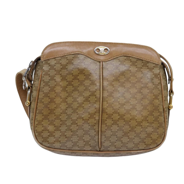 Celine Macadam Canvas Shoulder Bag Beige Auth 76409
