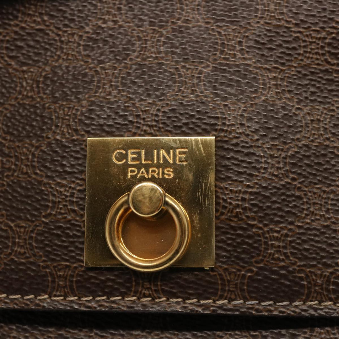 Celine Macadam Canvas Hand Bag PVC Leather Brown  76413