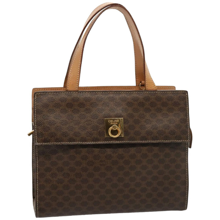 Celine Macadam Canvas Hand Bag PVC Leather Brown  76413
