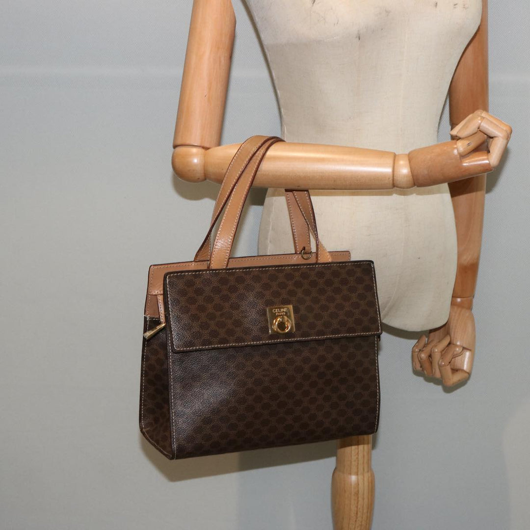 Celine Macadam Canvas Hand Bag PVC Leather Brown  76413