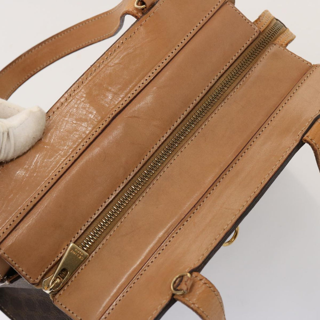 Celine Macadam Canvas Hand Bag PVC Leather Brown  76413