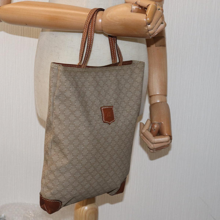 Celine Macadam Canvas Hand Bag Beige Auth 76414