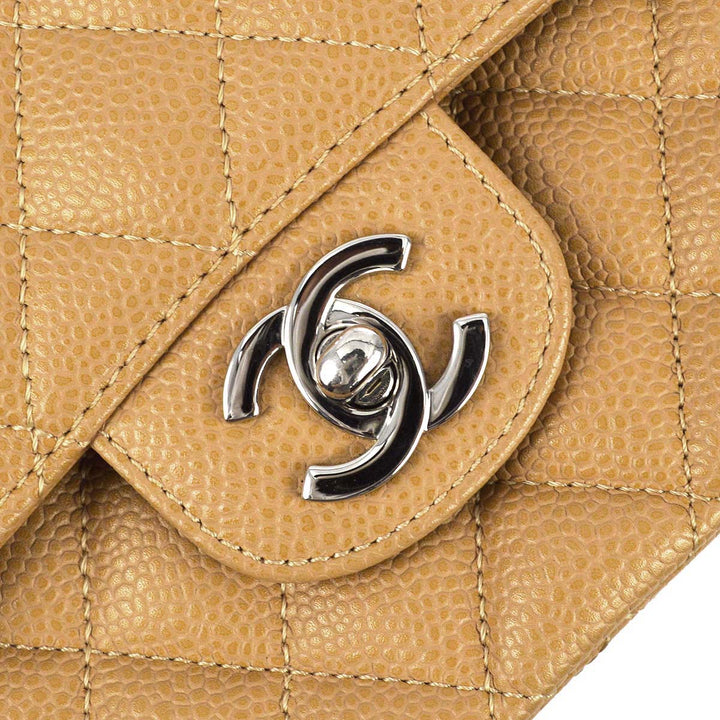 Top Quality Chanel 2004-2005 Classic Double Flap Medium Beige Caviar