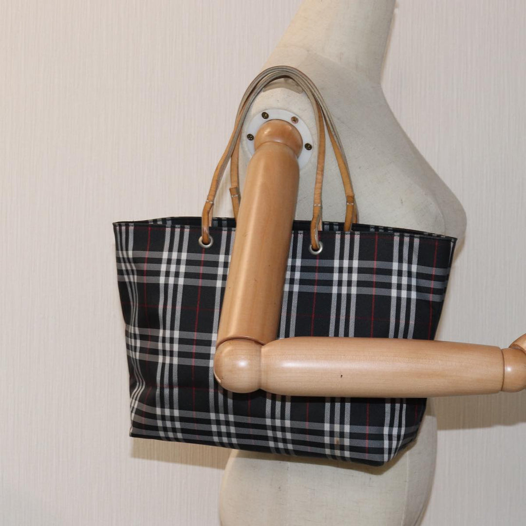 Burberry Nova Check Hand Bag Nylon Black Auth 76571