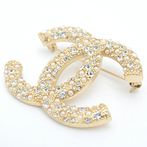 Top Quality Chanel Coco Mark Rhinestone Brooch Gold Plated