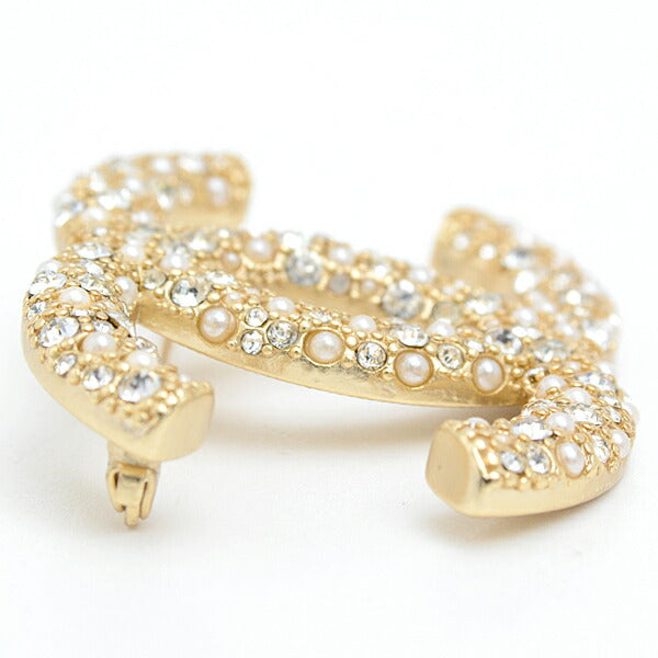 Top Quality Chanel Coco Mark Rhinestone Brooch Gold Plated