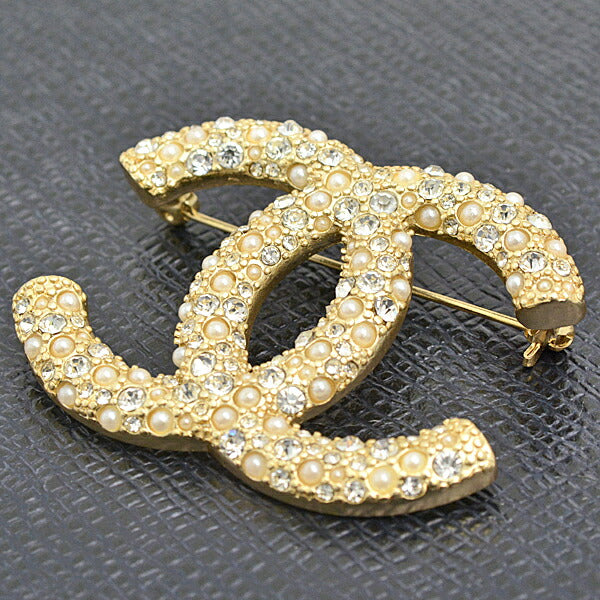 Top Quality Chanel Coco Mark Rhinestone Brooch Gold Plated