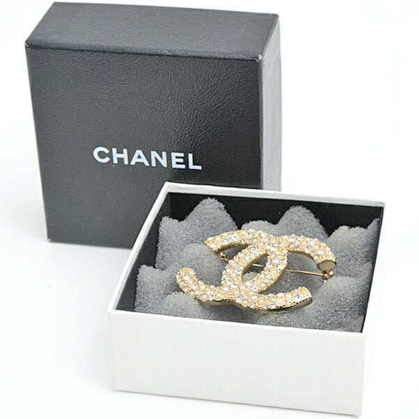 Top Quality Chanel Coco Mark Rhinestone Brooch Gold Plated