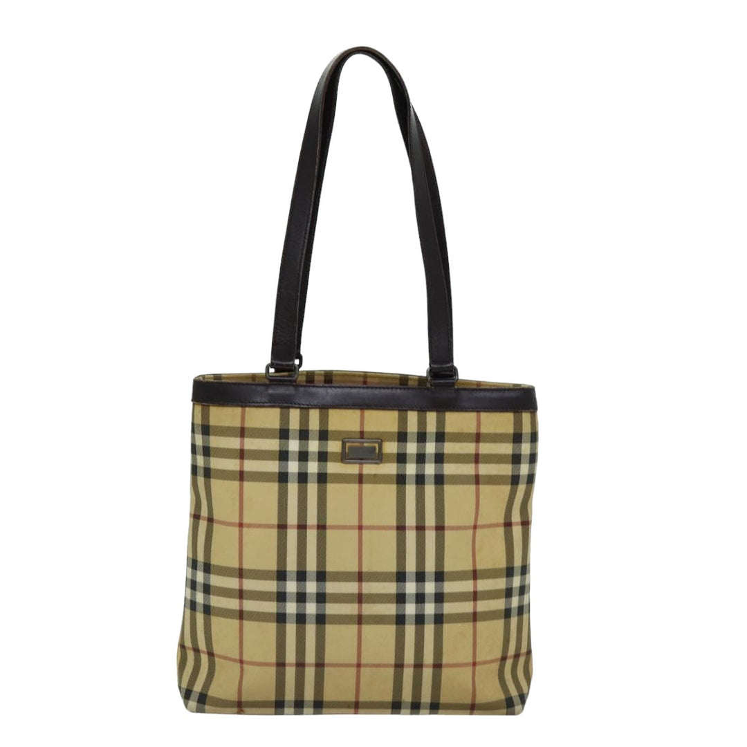Burberry Nova Check Tote Bag Canvas Beige Dark Brown Auth 76724