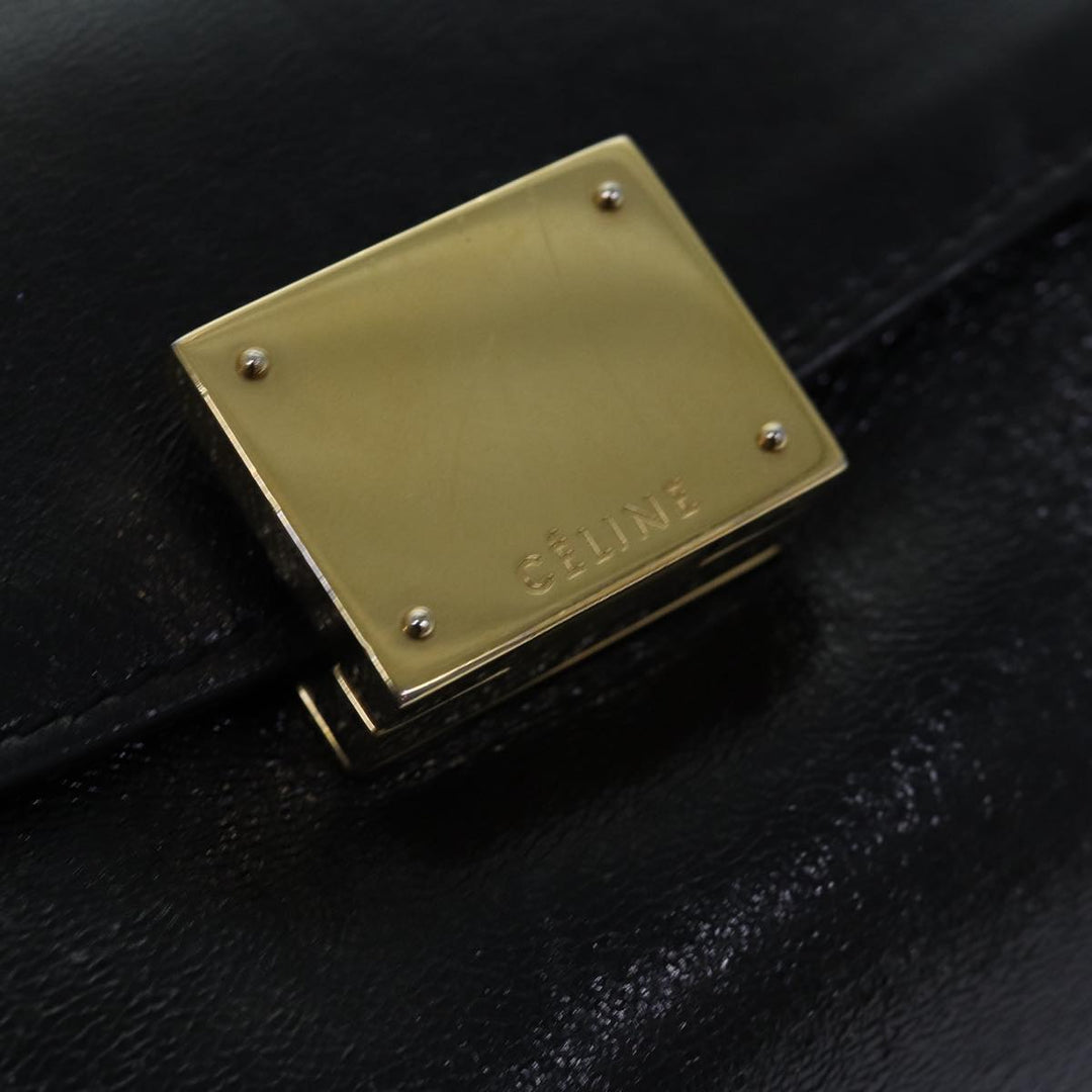 Celine Trapeze Hand Bag Leather 2way Black Auth 76742