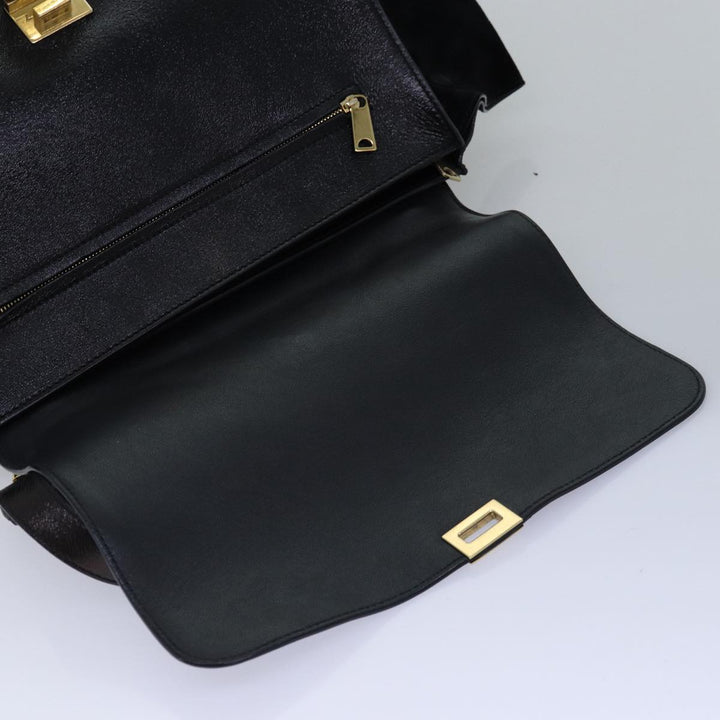 Celine Trapeze Hand Bag Leather 2way Black Auth 76742