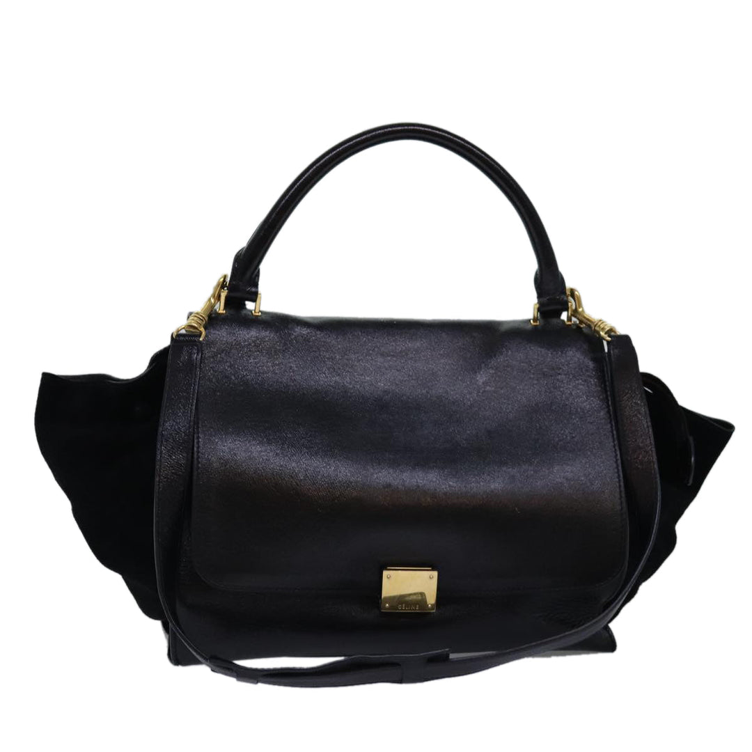 Celine Trapeze Hand Bag Leather 2way Black Auth 76742
