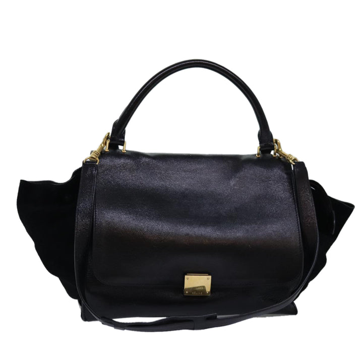 Celine Trapeze Hand Bag Leather 2way Black Auth 76742