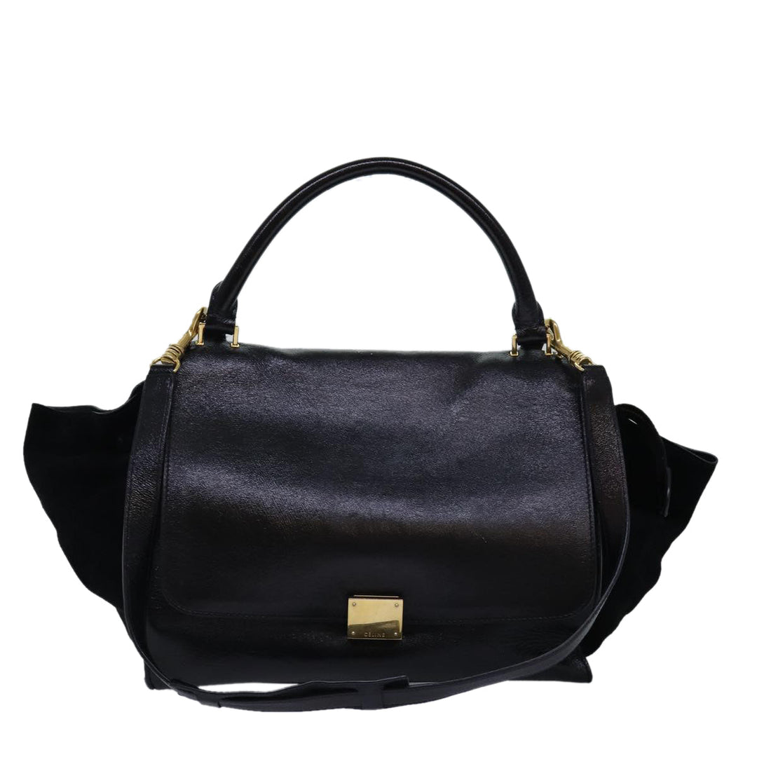 Celine Trapeze Hand Bag Leather 2way Black Auth 76742