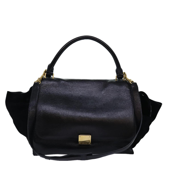Celine Trapeze Hand Bag Leather 2way Black Auth 76742