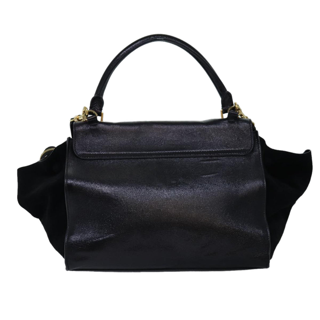 Celine Trapeze Hand Bag Leather 2way Black Auth 76742