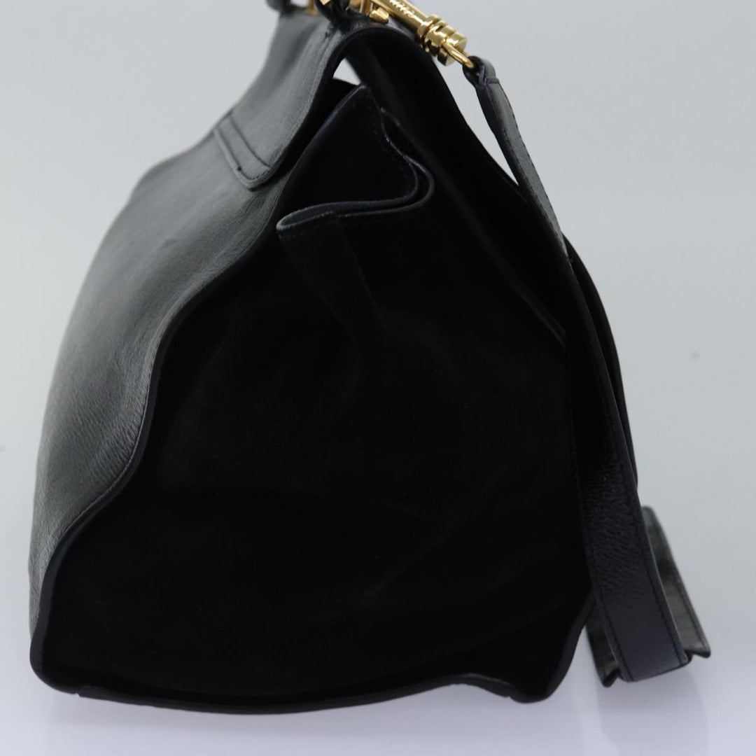 Celine Trapeze Hand Bag Leather 2way Black Auth 76742