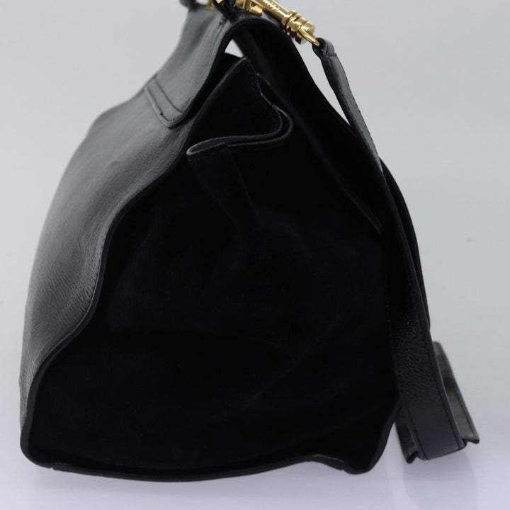 Celine Trapeze Hand Bag Leather 2way Black Auth 76742