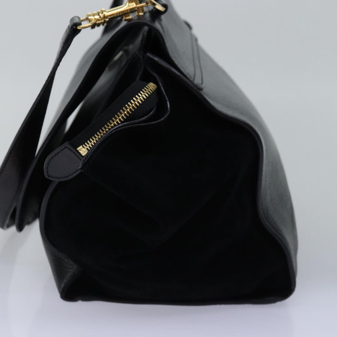 Celine Trapeze Hand Bag Leather 2way Black Auth 76742