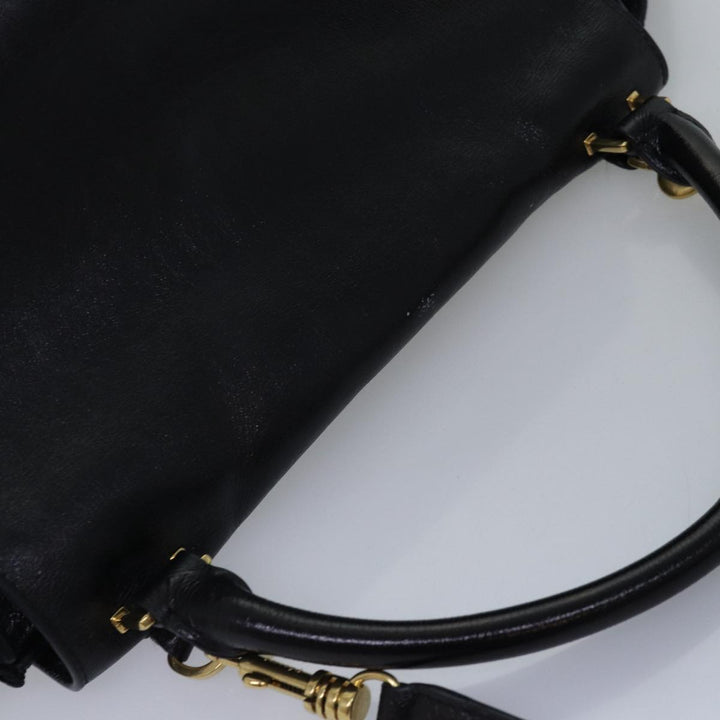 Celine Trapeze Hand Bag Leather 2way Black Auth 76742