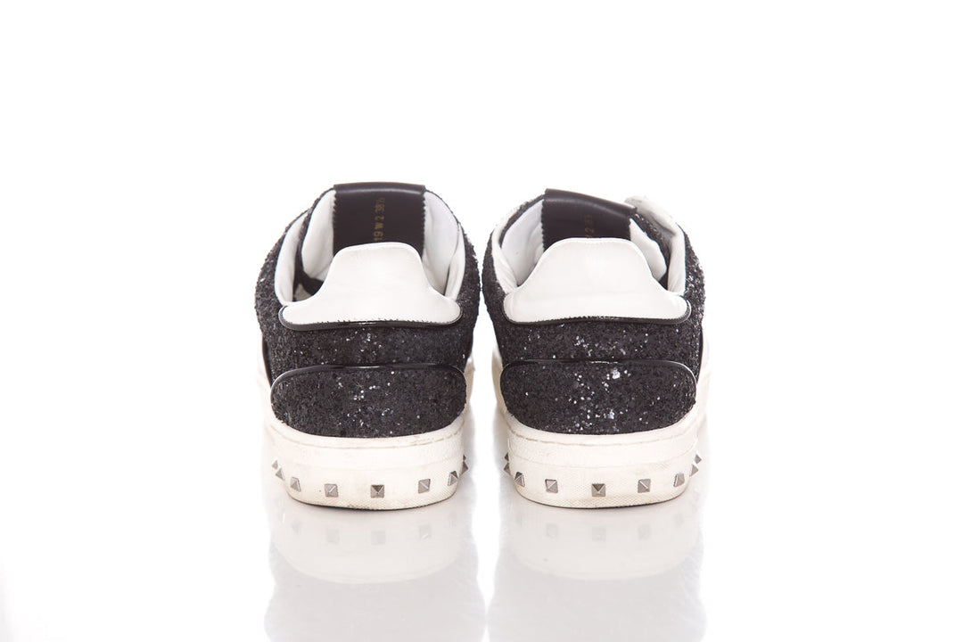 Valentino Black Glitter Rockstud Sneakers SZ 38.5