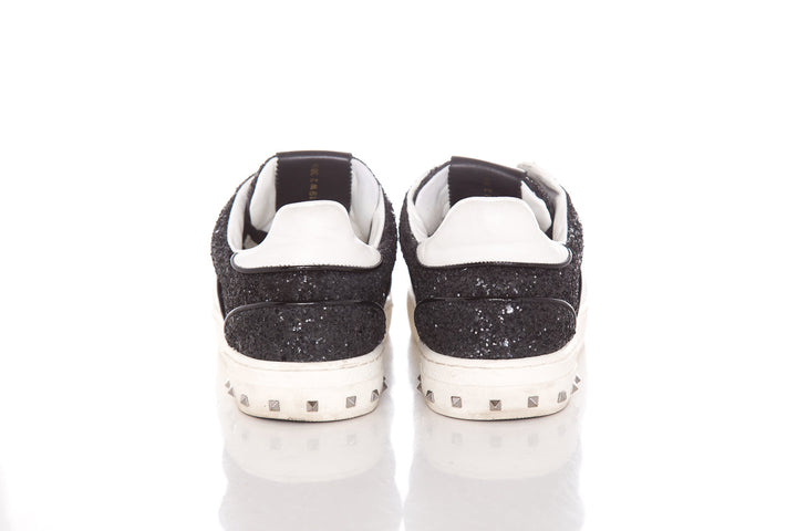 Valentino Black Glitter Rockstud Sneakers SZ 38.5