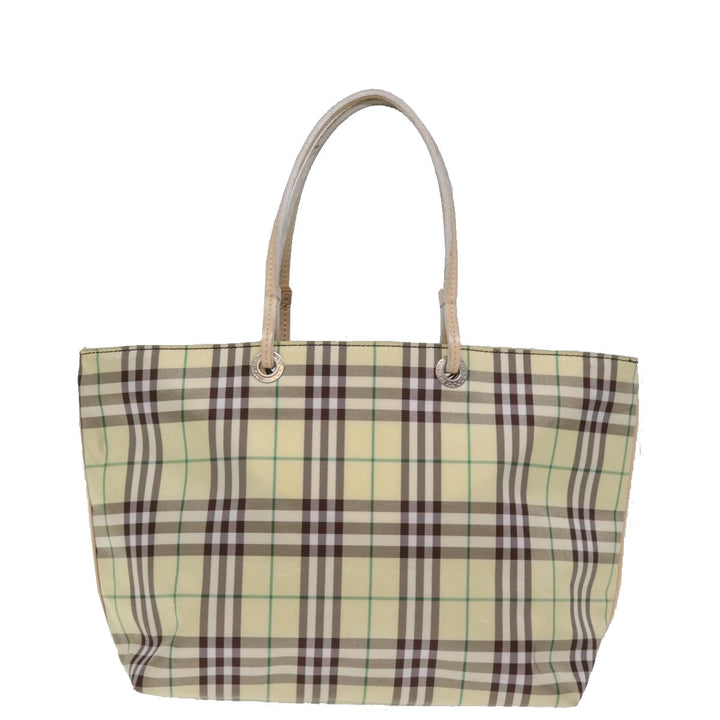 Burberry Nova Check Tote Bag Nylon Beige Auth 76851
