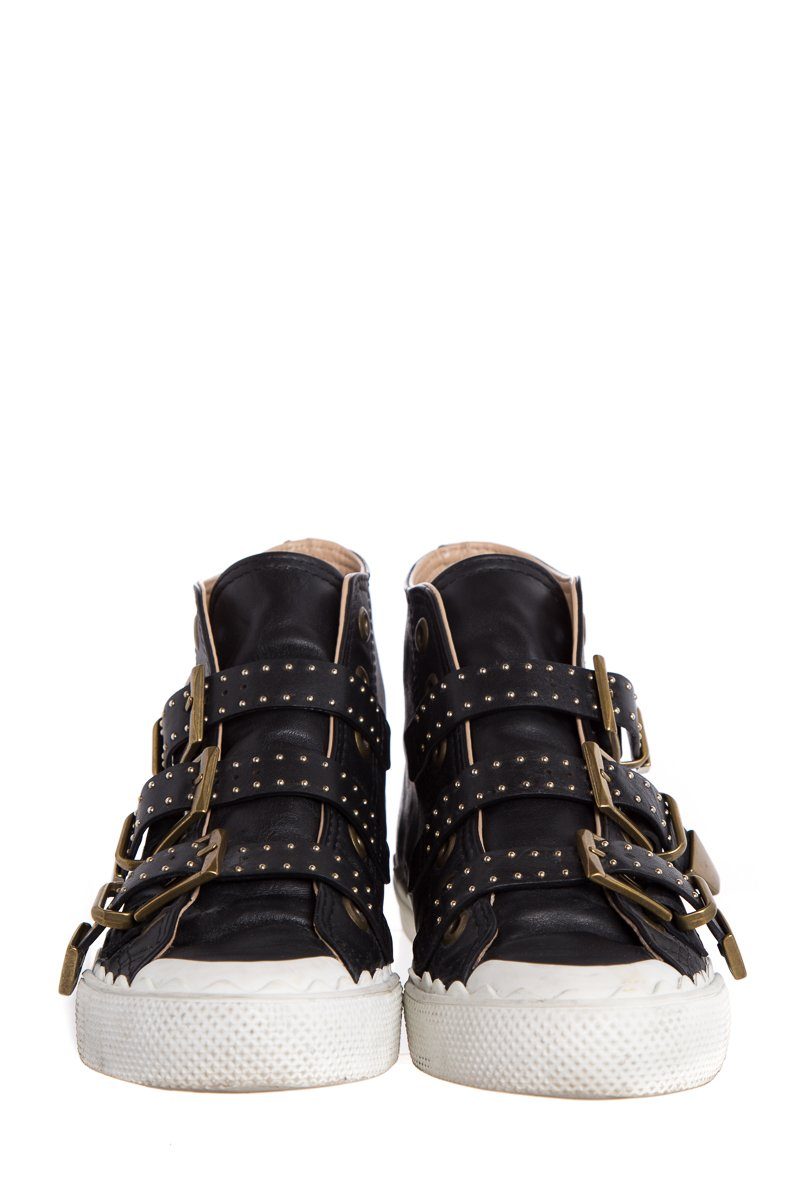 Chloé Black Leather Studded Buckle High-Top Sneakers SZ 37